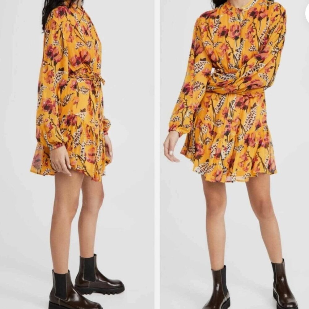 A.L.C. Jen Floral Yellow Silk Mini Dress Size 4